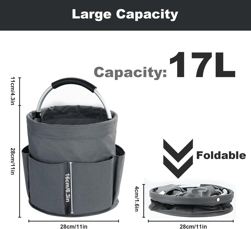 Bototack Cleaning Caddy with Handle, Cleaning Products Organiser, 17L Foldable Storage Basket, Cleaning Caddy Organiser, Portable Multi Cleaning Bucket Bag for Home, Garden (Dark Grey) - Image 4